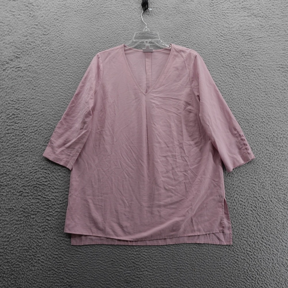 J Jill Tunic Top Pink 3/4‎ Sleeve V Neck Size Small Rayon Blend Womens Casual